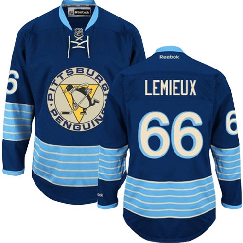 Pittsburgh Penguins NO.66 Mario Lemieux Men's Jersey (Navy Blue Premier