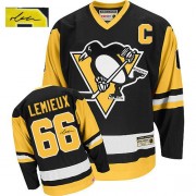 CCM Pittsburgh Penguins NO.66 Mario Lemieux Men's Jersey (Black Authentic Autographed Throwback)