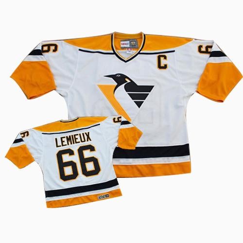 CCM Pittsburgh Penguins NO.66 Mario Lemieux Men's Jersey (White/Orange Authentic Throwback)
