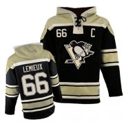 Old Time Hockey Pittsburgh Penguins NO.66 Mario Lemieux Men's Jersey (Black Premier Sawyer Hooded Sweatshirt)