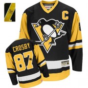 CCM Pittsburgh Penguins NO.87 Sidney Crosby Men's Jersey (Black Authentic Autographed Throwback)