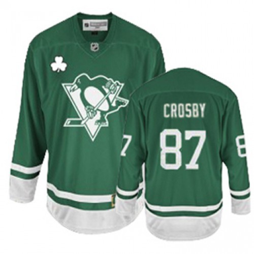 Reebok Pittsburgh Penguins NO.87 Sidney Crosby Men's Jersey (Green Premier St Patty's Day)